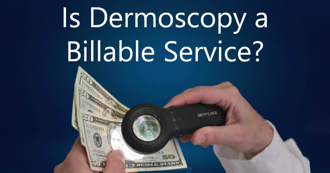 Dermatoscope examining cash in hand